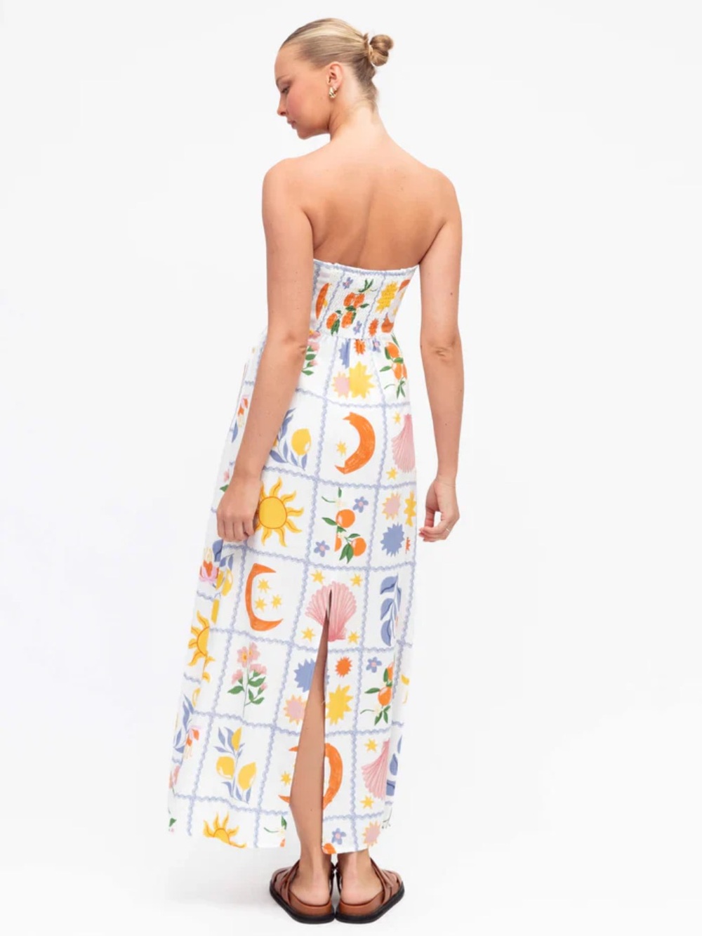 Paper Heart Costa celestial botanical tile print linen blend maxi dress - Picture 3 of 15
